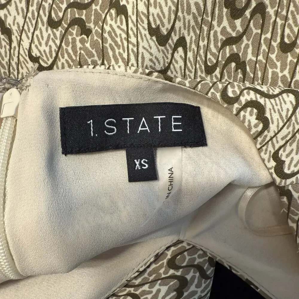 1.State NWT V-Neck Mini Dress Sz XS Oatmeal Bubble‎ Puff Sleeve Hi-Low Hem Swing